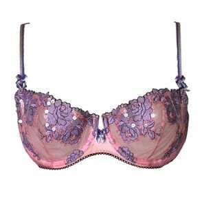 90s Victoria’s Secret Angels Sequin Floral Embroidered Mesh Bra Pink Purple 34C